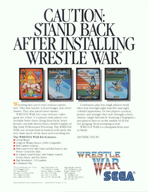 Wrestle War (set 3, World, 8751 317-0103) Arcade Game Cover
